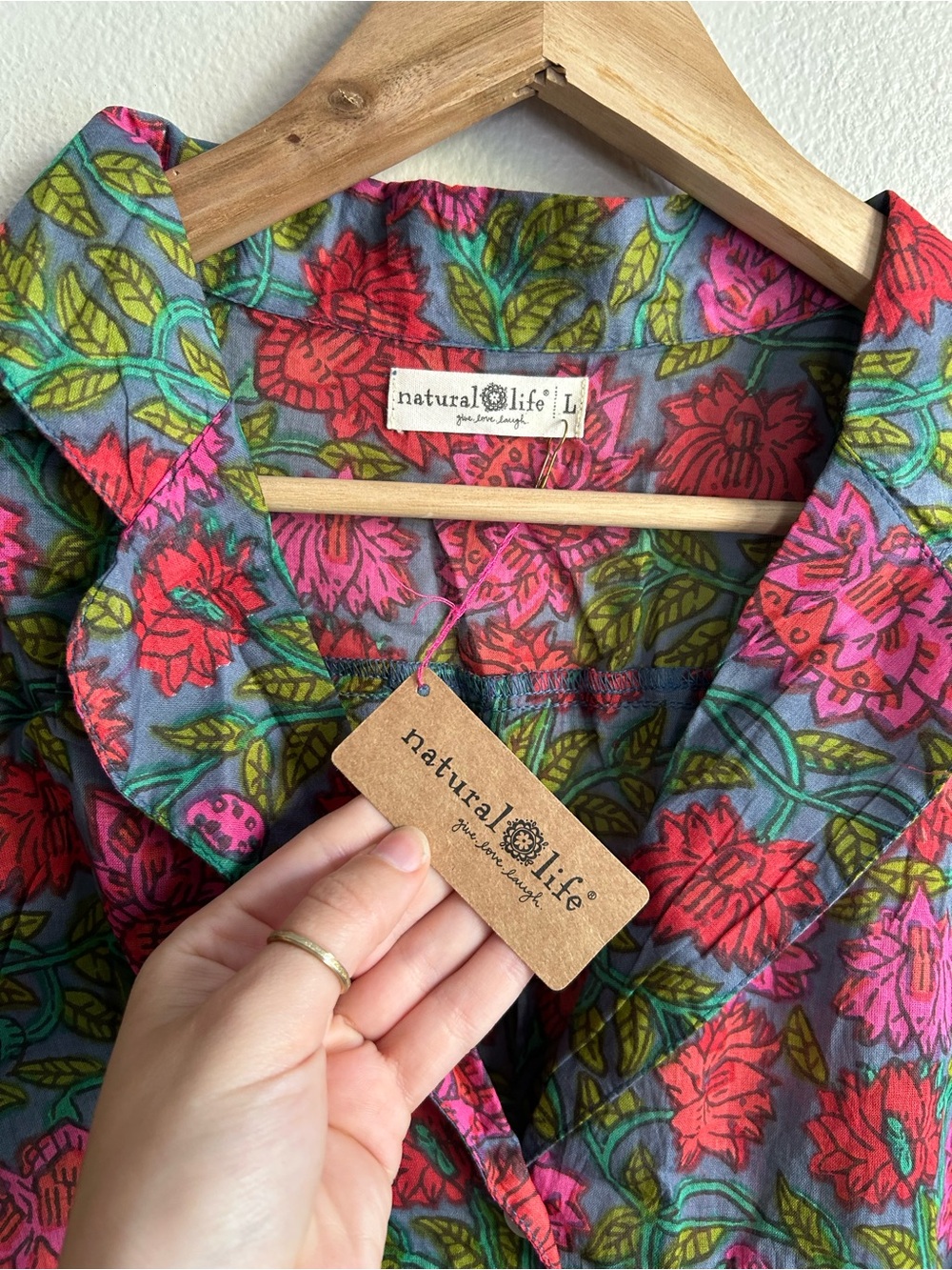 NWT NATURAL LIFE Floral Button-Front Dreamy Lightweight Cotton Pajama Set Size L - Picture 7 of 15